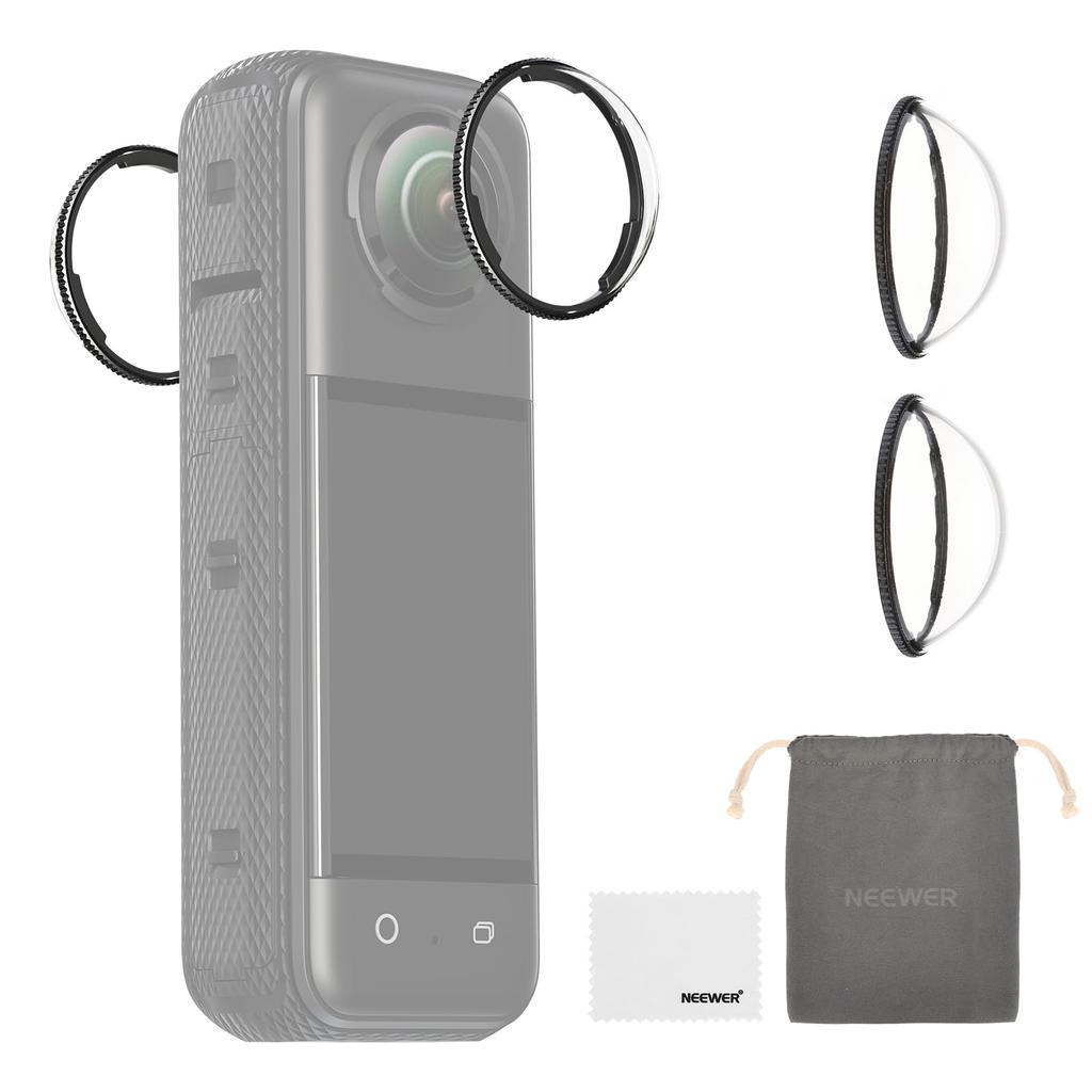 NEEWER Lens Guard Compatible with Insta360 X4 Action 2 10H HD Tempered High Lens Protection Lens with Cleaning Cloth and LPC01 Camera, Pieces,
