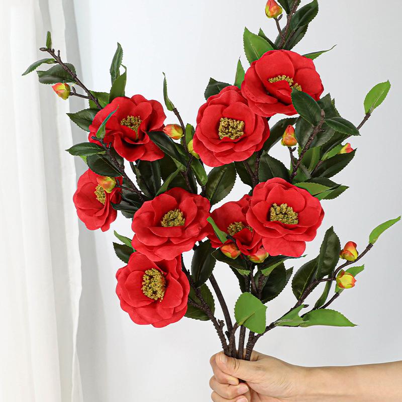 58Cm High Quality Artificial Camellia Camellia Silk Fake Flower Flower For Diy Home Garden Wedding Living Room Office Decoration
