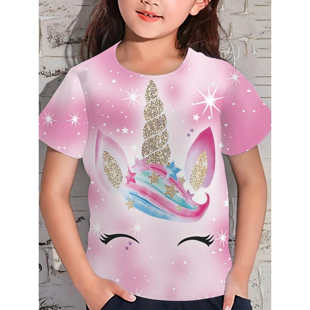 

Детская футболка с коротким рукавом для девочек Детская футболка с мультяшным принтом Розовая детская одежда Kawaii Girls Летняя одежда 160