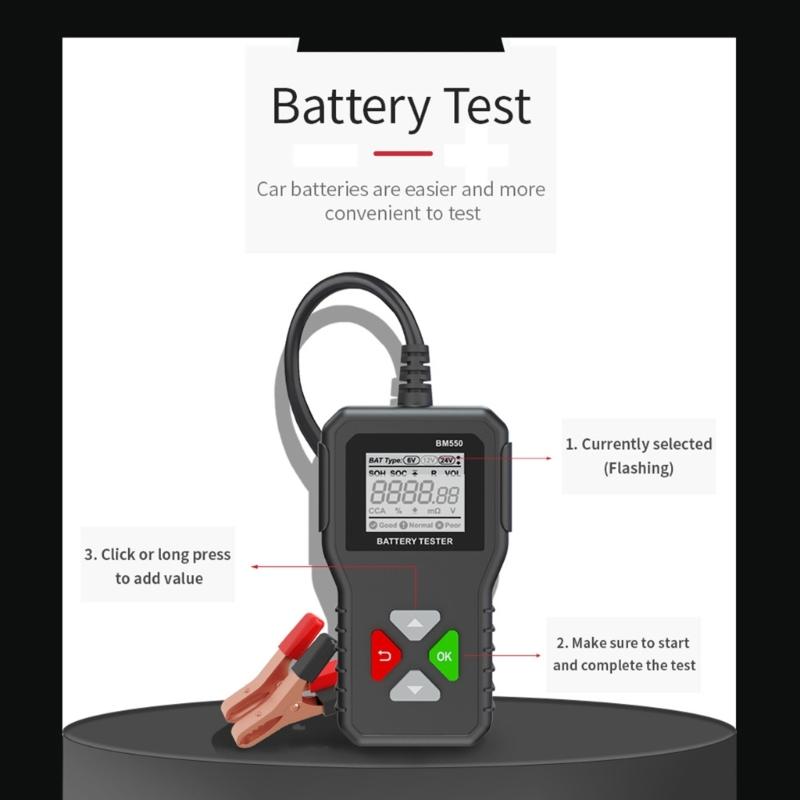 24V 6V 12V Battery Tester BM550 Test Analyzer Diagnostic Tool Detector Accessories Fit for Car Motorcycles Truck Trailer