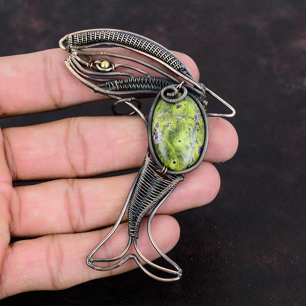 Stichtite Pendant Copper Wire Wrapped Pendant Handmade Fish Pendant Stichtite Copper Jewelry Gemstone Pendant Engagement Gift Unique Jewelry