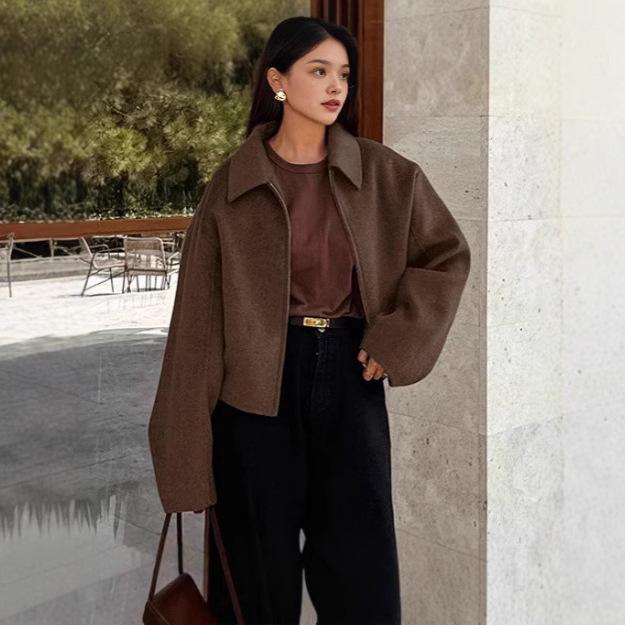Women's Turn-Down Collar Long Sleeve Zipper Jacket - Autumn/Winter Fashion, European & American Style, Loose Casual Fit.