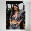 Sexy Woman In Plaid Shirt & Denim Jeans by Green Tractor Metal Tin Sign - Vintage Industrial Wall Decor for Bar Pub Home 8x12 In