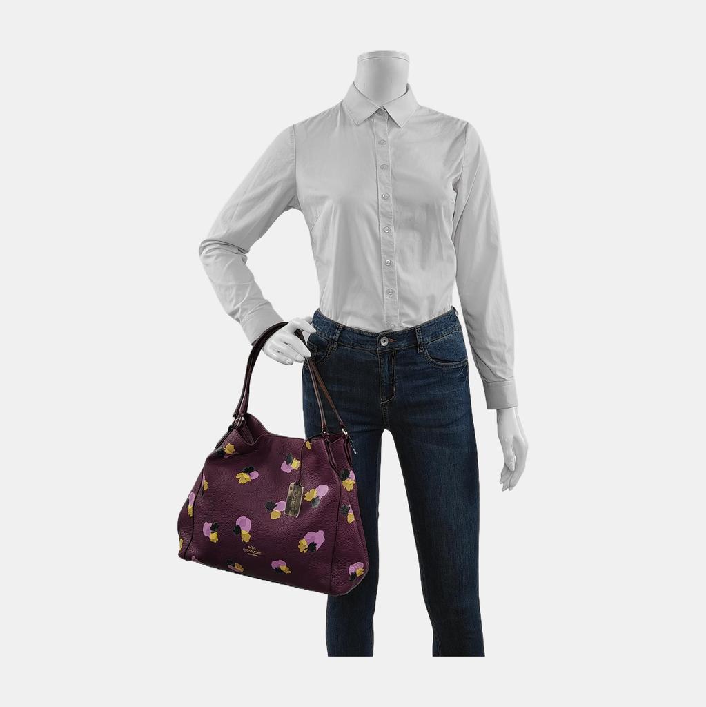 [Pre-Owned] Tote Bag Purple Red Leather Printed Shoulder Handbag - Very Good #MT49OO