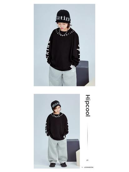 FULONGZAI 2025 Spring Korean Letter T-Shirt for Kids: Unisex, Medium to Large Sizes