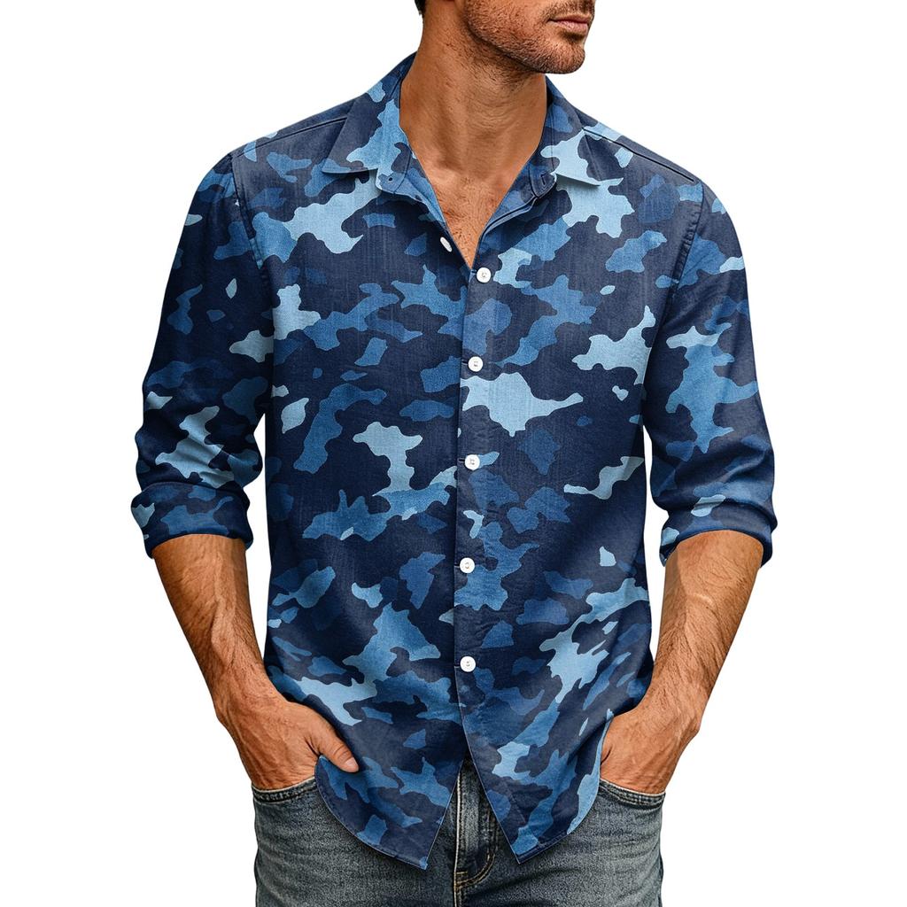 Men's Loose Fit Long Sleeve Shirt Casual Button Down Shirt with Classic Collar for Outdoor Daily Wear Breathable Fabric Suitable for Spring Autumn