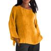 Long Sleeved Round Neck Solid Color Top Cotton and Linen Women’s Blouses & Shirts
