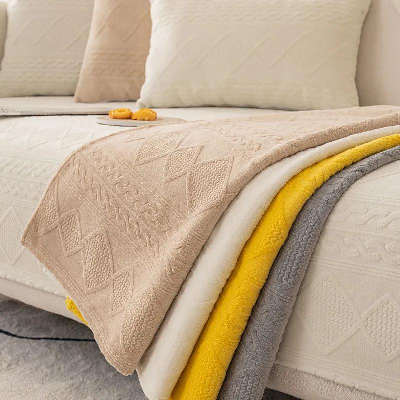 Thicken Plush Sofa Covers Lattice Mat Sofas Towel Anti-slip Couch Protector Slipcover Removable Sofa Blanket for Living Room
