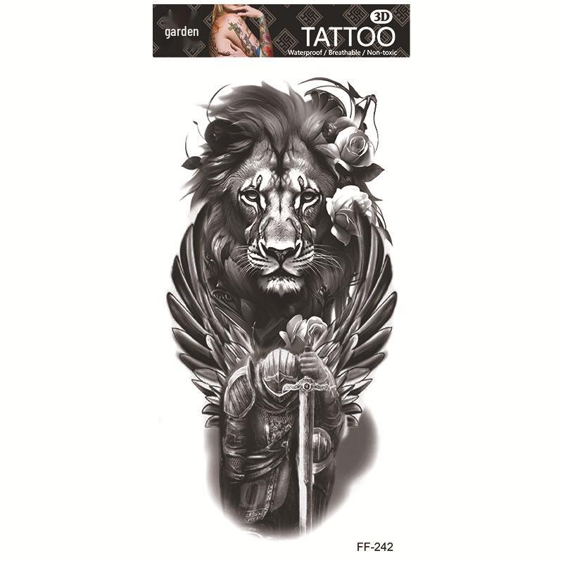 Adesivi per tatuaggi impermeabili Yuanhua - Totem con testa di lupo e disegni di testo arabo