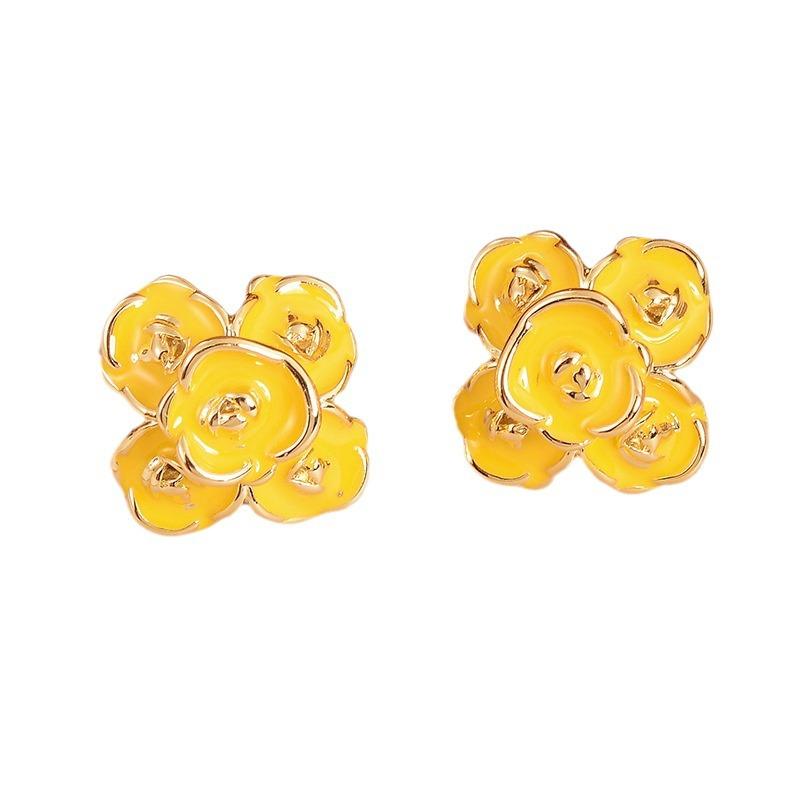 Retro flower earrings New Chinese French Chinese antique spring and summer versatile drip oil enamel senior design earrings