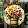 [Vintage Floral Sign] 2D Flat - 1pc Vintage Round Aluminum Sign Featuring a Bouquet Arrangement.This Colorful Floral Display Serves As Rustic Metal