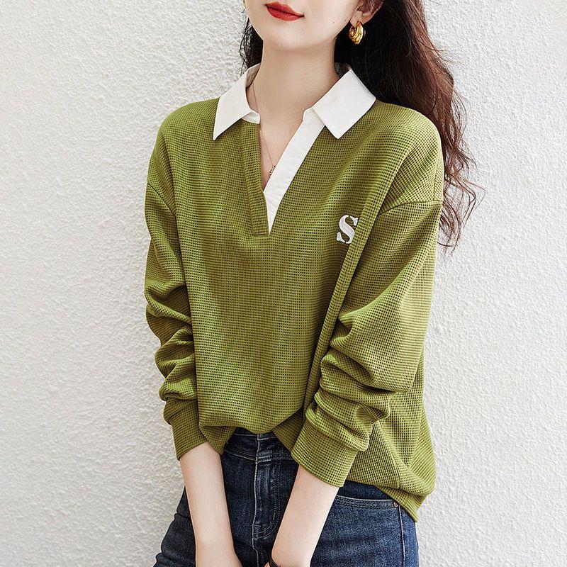 Women's Thin Hoodie Spring and Autumn Letter Embroidered Patchwork Contrasting Color Pullover Jacket Fashion Casual Top