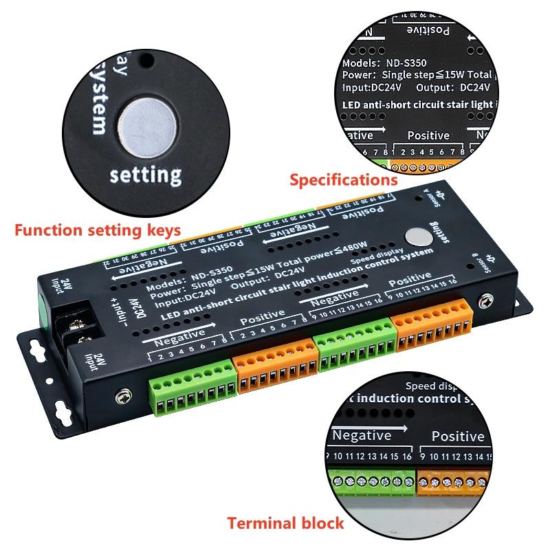 Controller de bandă LED pentru scară cu 32 de canale DC24V PIR Senzor dublu de mișcare care se aprinde treptat Accesorii pentru bricolaj.