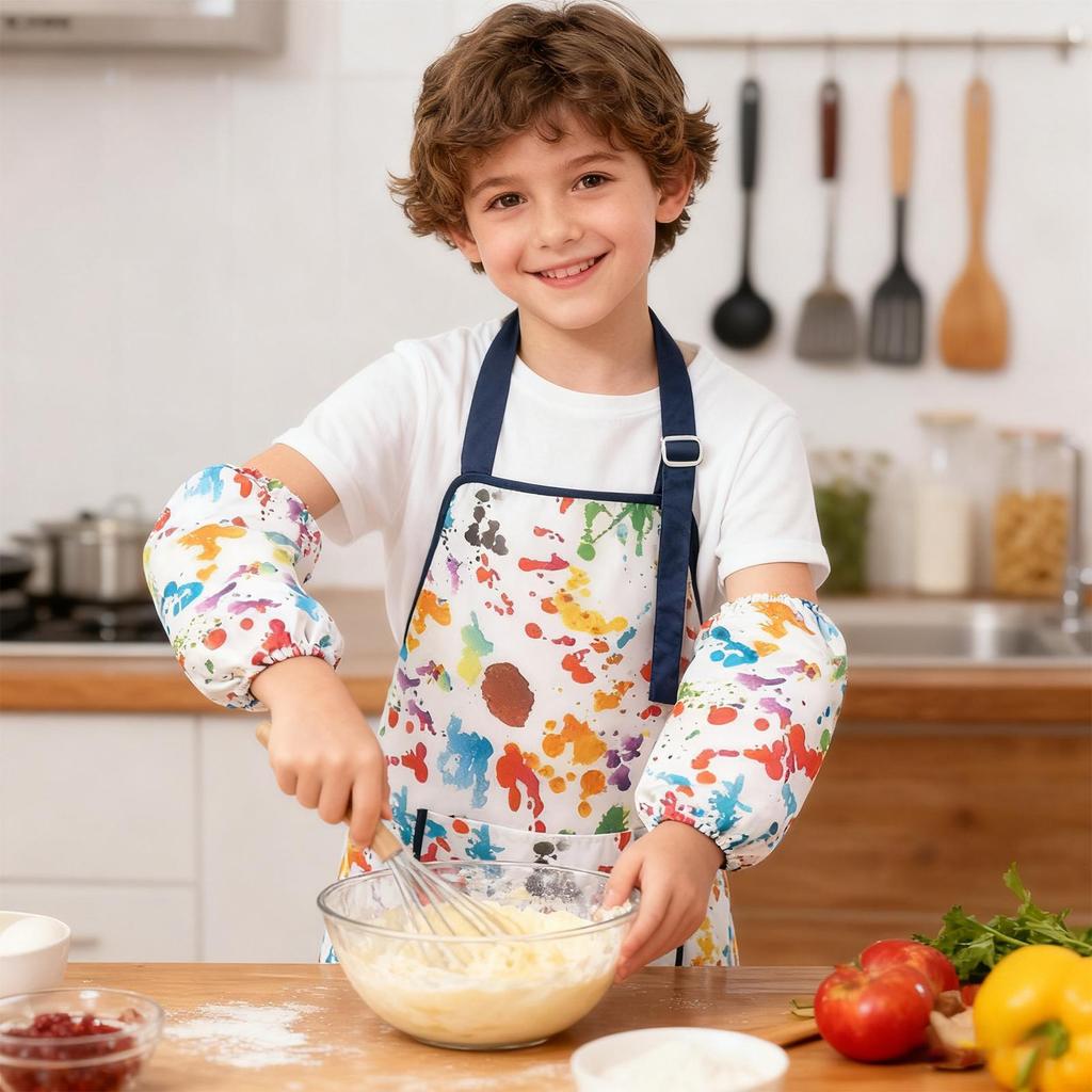 Kids Aprons For Cooking Adjustable Bib With Sleeves Kids Aprons Painting For Boys Girls Ages 2-12 Baking Cooking Classroom Home