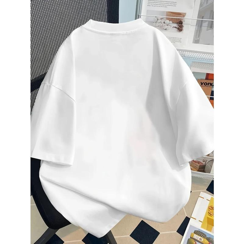 European Size Women's Cute Cat Graphic T-Shirt - Casual Loose Fit Short Sleeve Tee with "Hi! Be Happy" Design, Lightweight