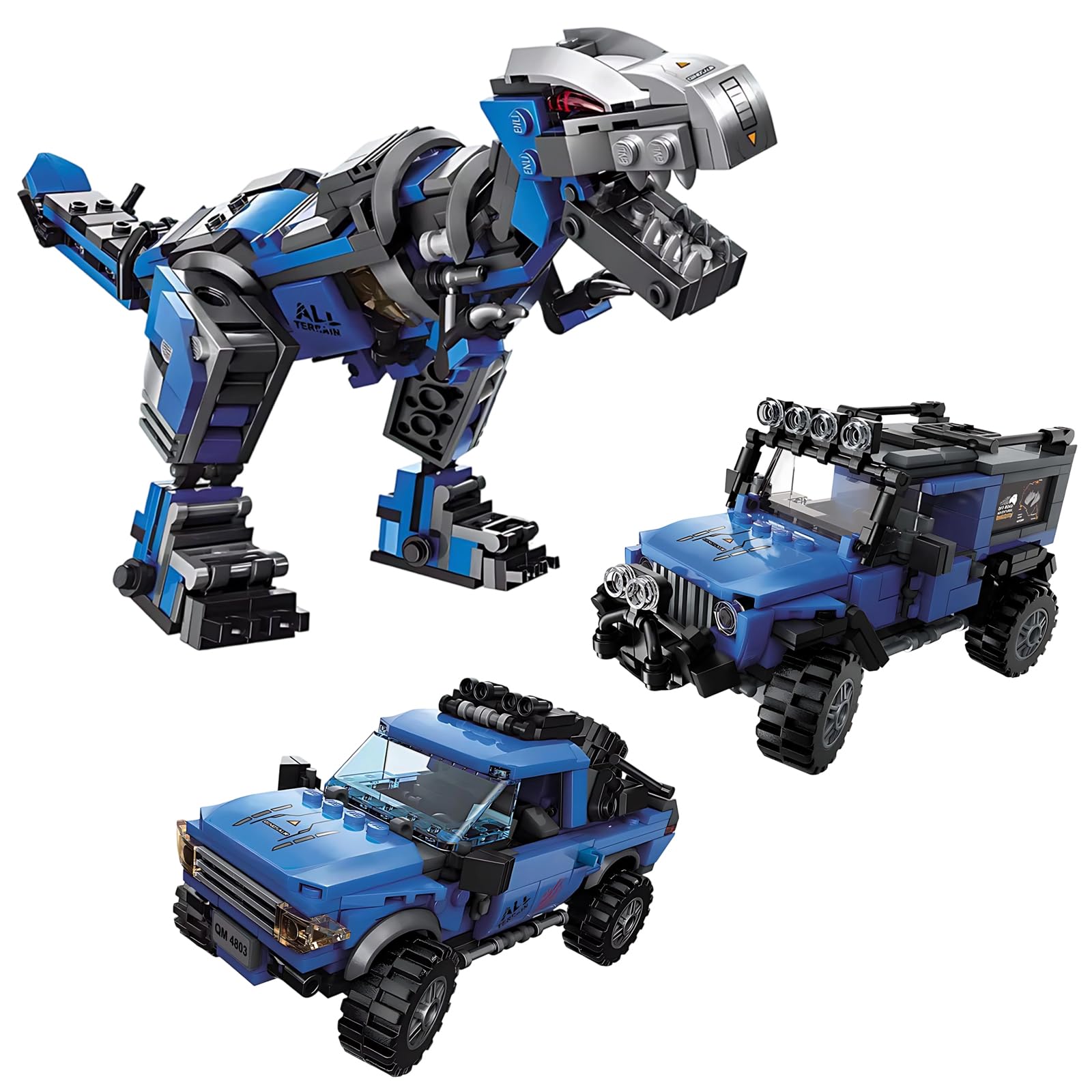 

AOMACO 3-in-1 Transforming Toy with Dinosaur, Off-Road Car, and Pickup Truck, 375 Pieces, Popular Educational Toy for Boys, Develops Creativity and