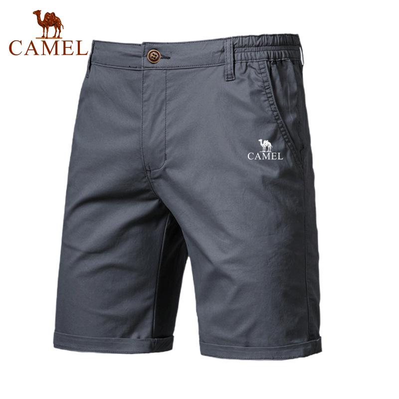 Camel Sommer Broderte Bomull Ensfargede Shorts for Menn Høy Kvalitet Casual Business Sosial Elastisk Midje Badeshorts