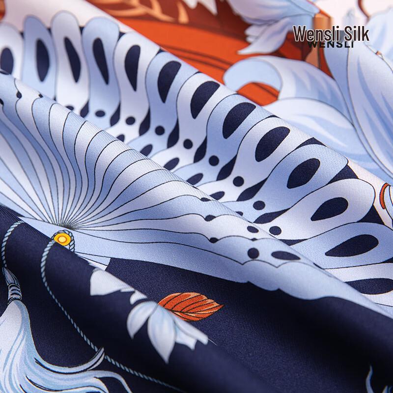 WENSLI Women's Fan Design 100% Mulberry Silk Small Square Scarf