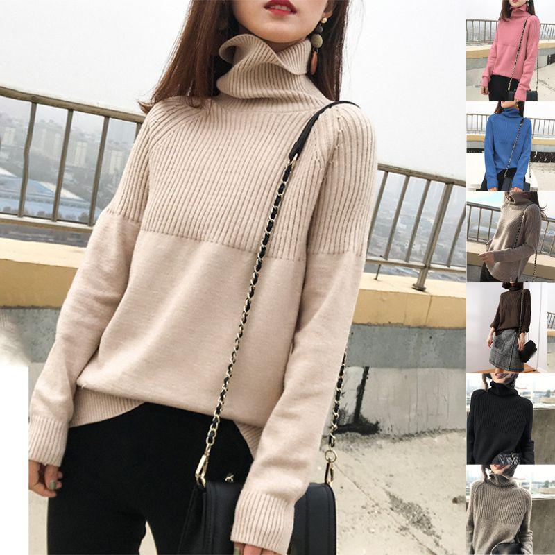 Cozy Women Sweater Turtleneck Knitting Pullovers Solid Warm Female Casual Attire