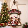 Festive Room Decoration for Holiday Wooden Christmas Welcome Sign, Front Door Hanging Rustic Gift Friends And Family Wall Decor with Elk/Santa