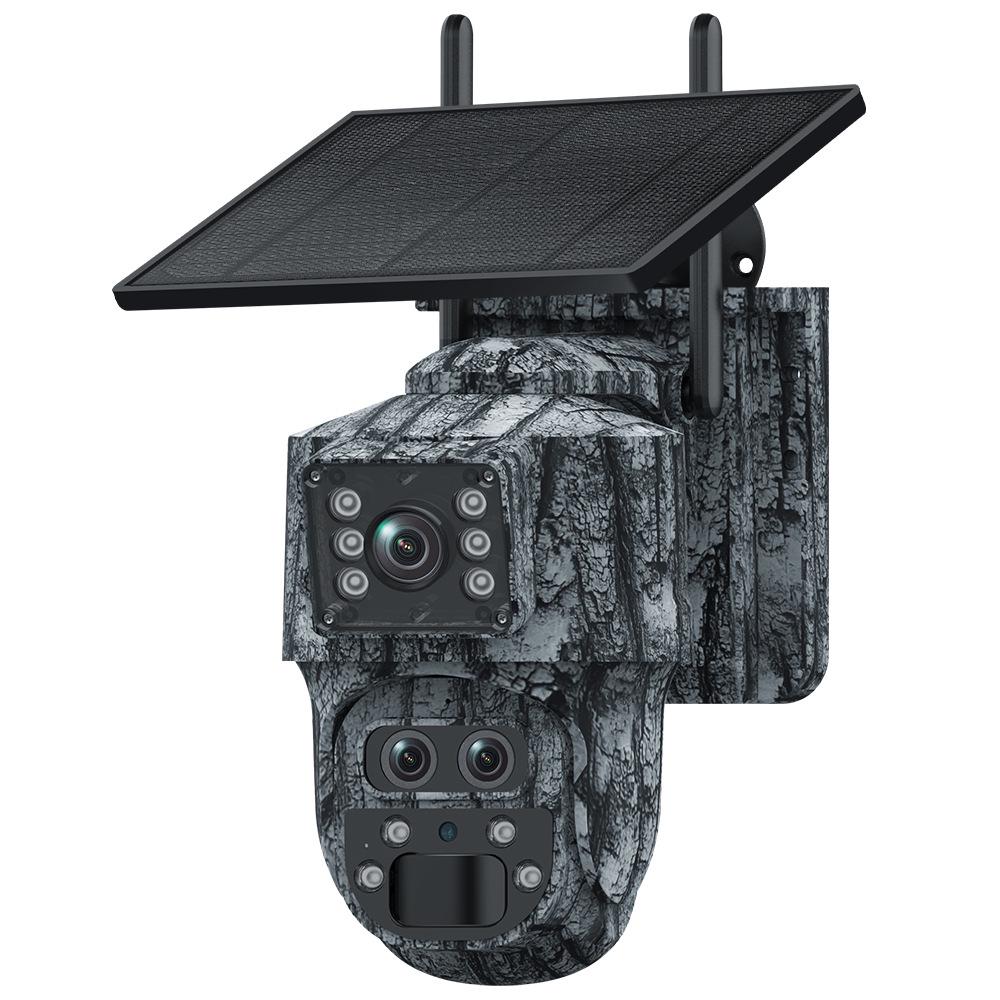 Wasserdichte Camouflage-Solar-Außenkamera mit dreifacher Linse & 15-fachem Zoom