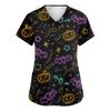 Damenmode V-Ausschnitt Kurzarm Overalls mit Taschen Print Tops Kleidung