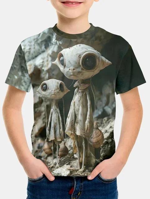 2024 Summer Boys T Shirts Cartoon Universe Astronaut Planets Children's Clothing Fashion T Shirts Baby Boys Tops Tees Clothes