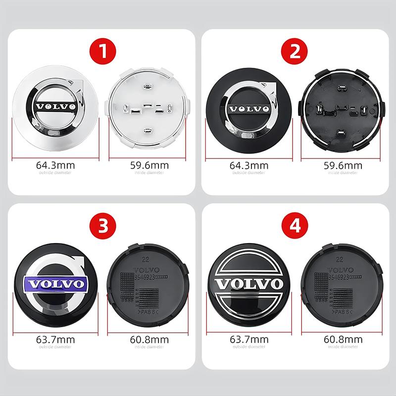 4Pcs 64mm Auto Wheel Center Caps for Volvo S40 S60 S80L XC60 XC90 V40 V50 V90 T6 - Premium Car Hub Cover Replacement Accessories
