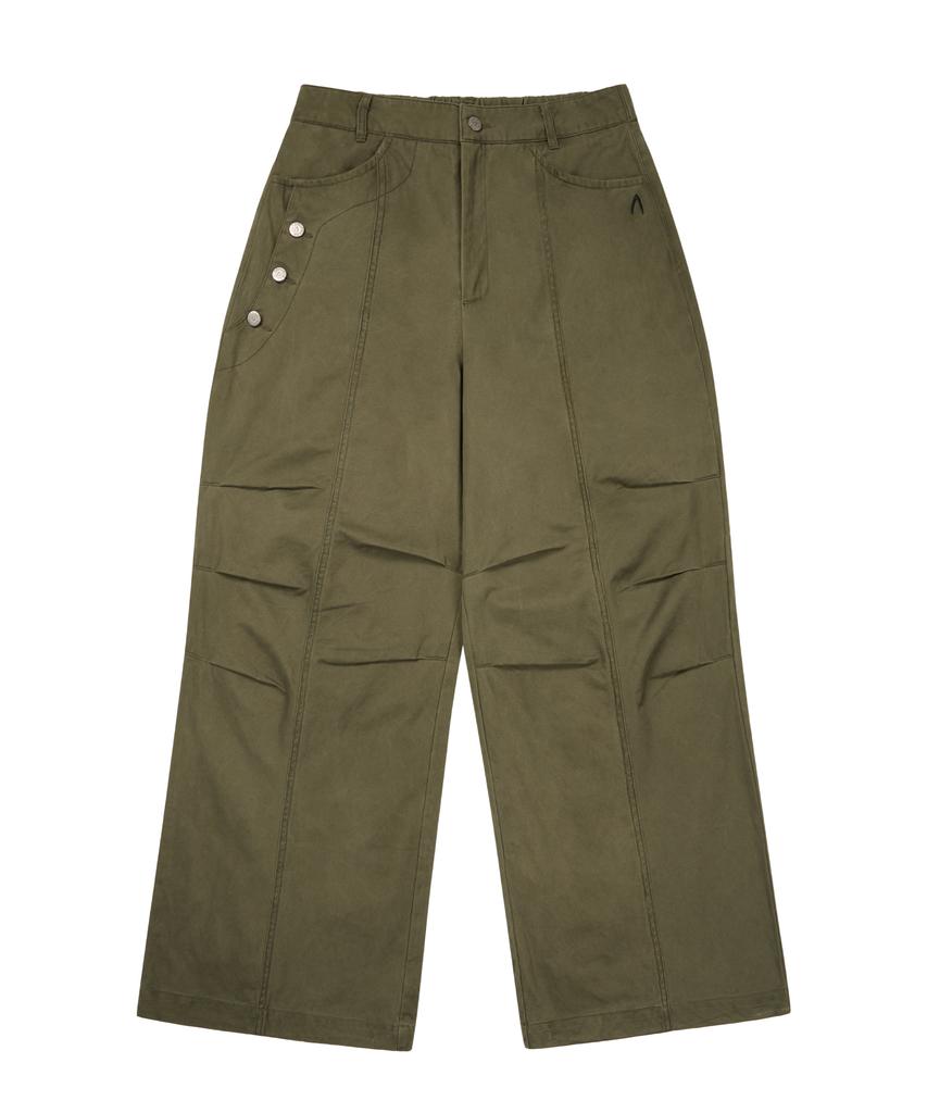 AAKAM Knee Pin-Tuck Side Button Pants (Khaki)