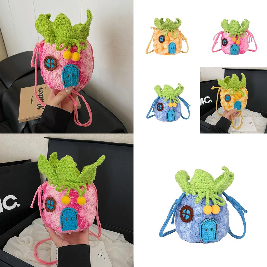 Trendy Knitted Pineapple Shoulder Bag With Phone Pocket For Urban Outfits