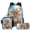 One Piece 3-In-1 Cartoon Lightweight Adjustable School Backpack with Lunch Bag& Pencil Case for Children Age 6-10 Primary School