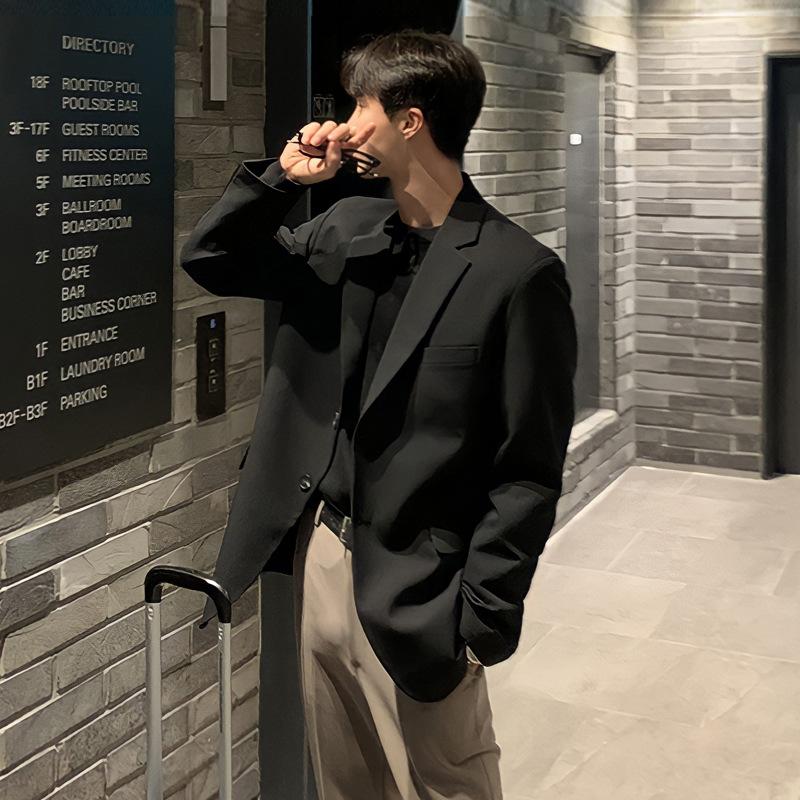 Herfst/Lente Koreaanse Stijl Casual Blazer voor Mannen met Kostuumkraag Losse Pasvorm Pendelaarsjas