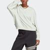 Adidas Solid Color Logo Embroidered Crew Neck Sweatshirt Women Tops Linen-Green IC1823