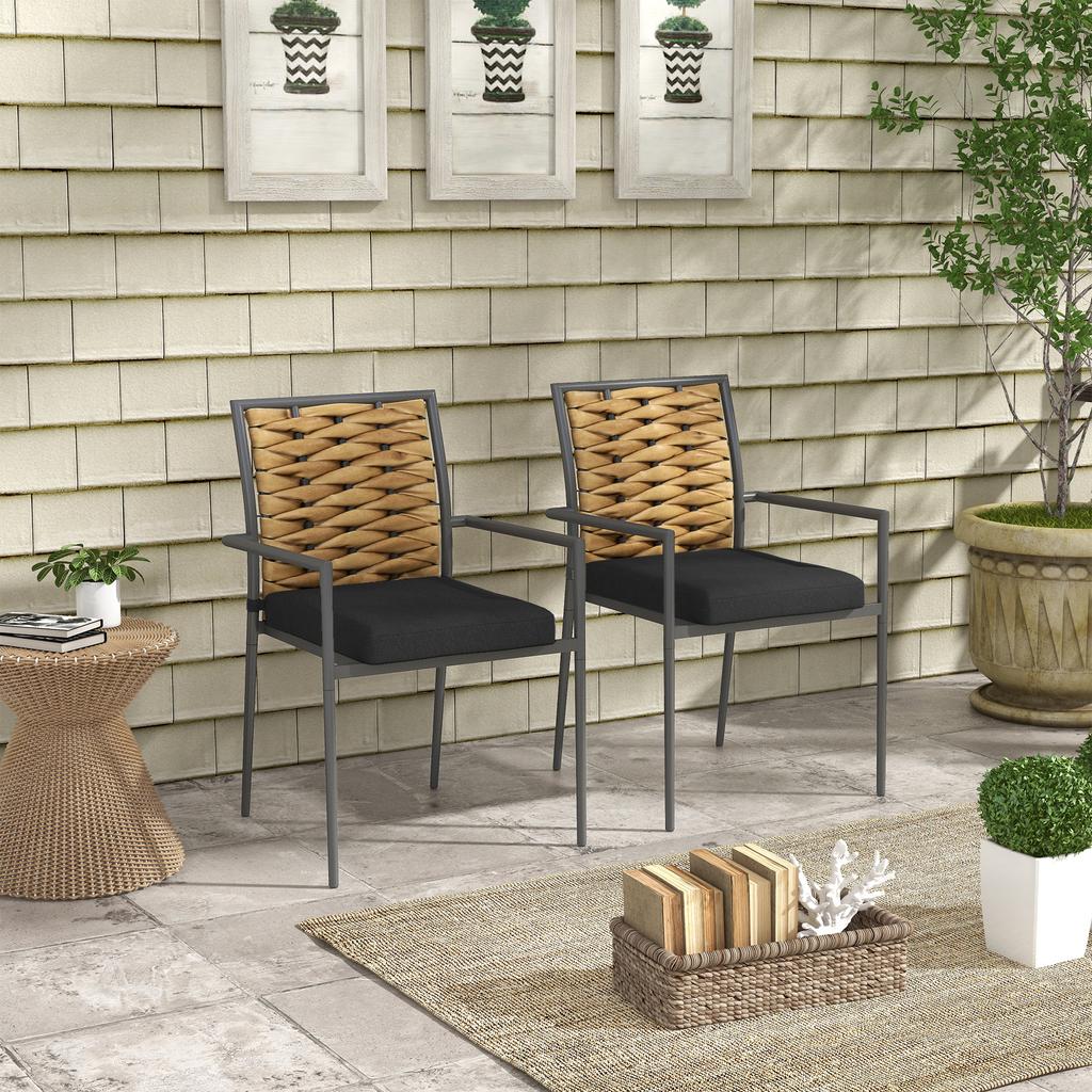 Garden Chairs Outdoor Chairs Patio Chairs, Weather-Resistant, Modern Design, 57 x 58 x 87cm, Brown+Black+Gray