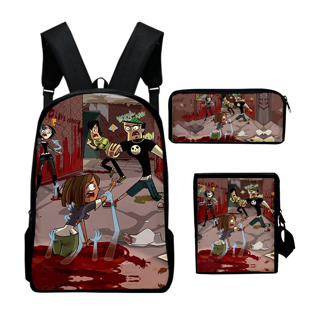 Klassische Neuheit Total Drama 3D-Druck 3 Stück/Set Schüler Rucksäcke Laptop Tagesrucksack Rucksack Schräg getragene Tasche Federmäppchen