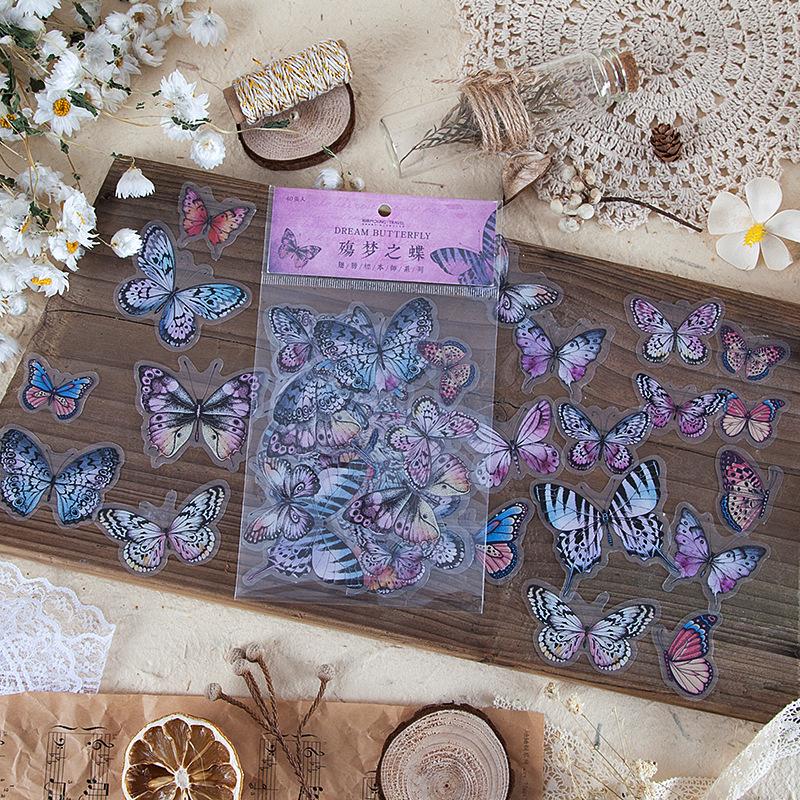 40 pcs Insect wing specimen pattern PET sticker hand tent material decorative background paper DIY Junk Journal Supplies