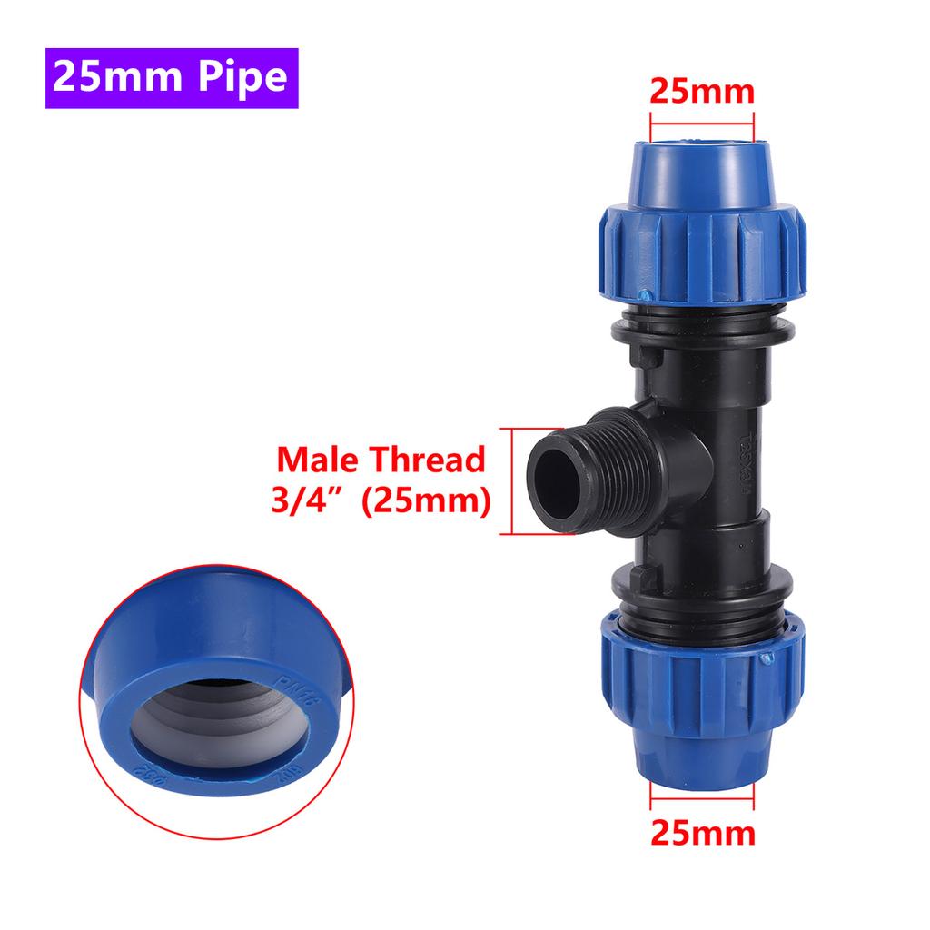 Conector Rápido para Tubería de PE de 20/25/32 mm Rosca Macho de 1/2" 3/4" 1" Codo en T Junta de Reparación Riego de Jardín Suministro de Agua para Tierras de Cultivo 1/5 Piezas