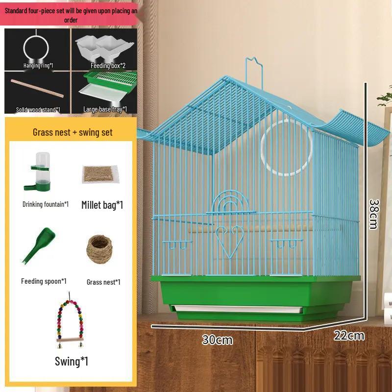 Kompakt díszfém madárkalitka bazsarózsa, gyöngyös pinty vagy hullámos papagáj számára