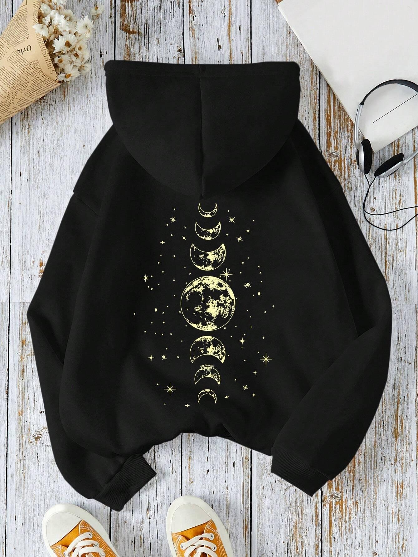

New hoodies with different moon prints, front and back printed hoodies, casual and fashionable Y2K women s clothing, high street 3XL