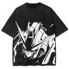 Gundam RX T-Shirt Herren Vintage Säurewäsche Mecha Monochrom Streetwear Retro Mobile Suit Japanisch EFSF Grafik-T-Shirts