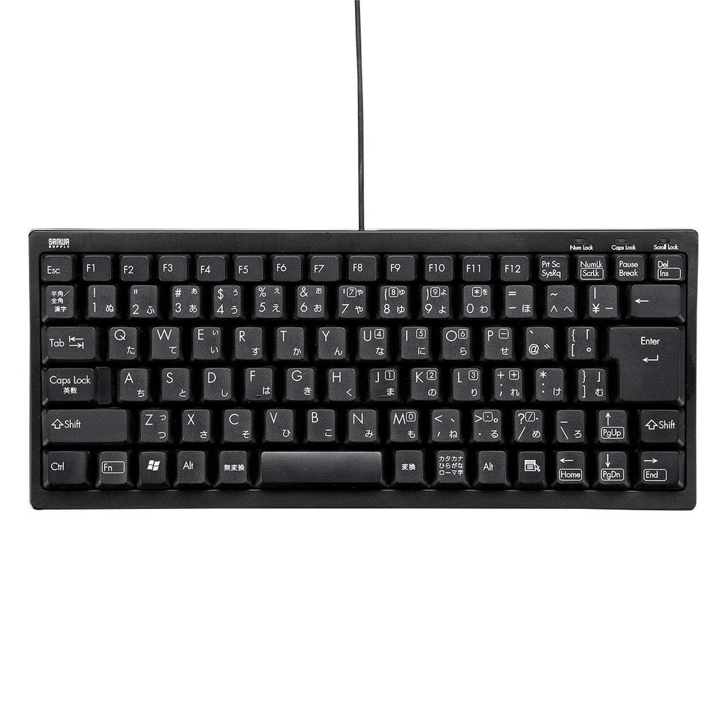 Sanwa Supply Wired Compact Keyboard Numeric USB 86 Japanese with USB To Black (No Keypad), Connection, Keys, Membrane, PS/2 Adapter, (SKB-KG3BKN2)