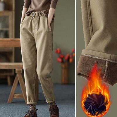 Ženy Podzim Zima Harémové kalhoty Zahuštěný plyš Slim Fit Jednobarevný Pružný pas Měkký Teplý Vysoký Kapsy v pase Dámská Délka ke kotníkům Dlouhé kalhoty
