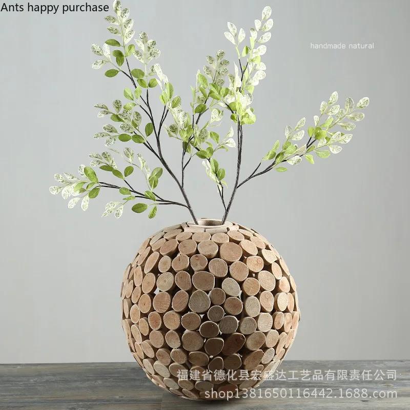 Handmade Vase Creative Wooden Vase Home Decor Accessories Desktop Dried Flower Vases Ornament Crafts Decorative Vases Gift