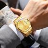 Watch Men Stainless Steel Calendar Gold 3ATM Water Resistant Luminous Analog Display Simple Fashion Quartz Watch Men Fashion Accessory - Birthday