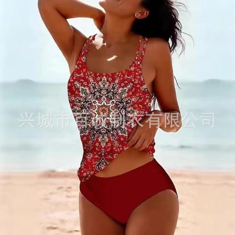 New Plus Size Swimsuit Multi-print Flower Tankini Split Swimsuit Women's Swimsuit Sexy Triangle High