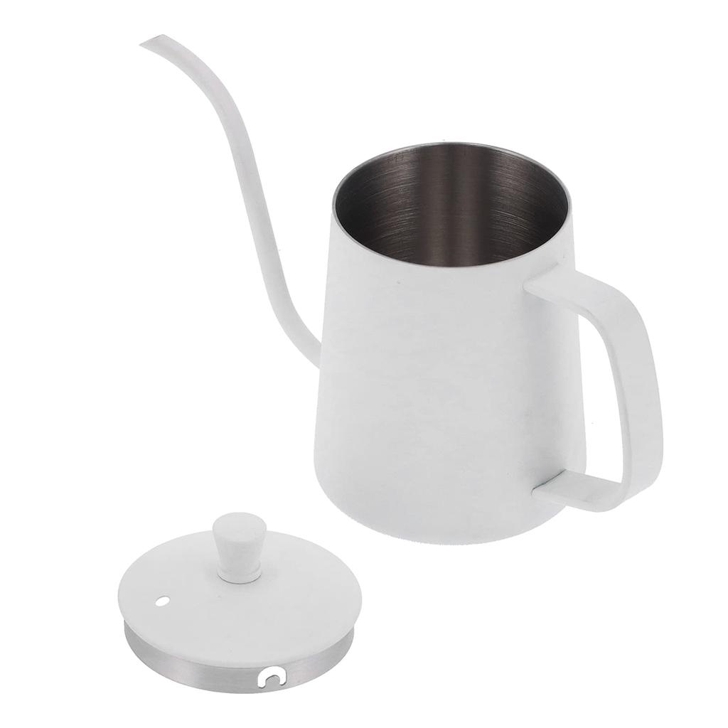 Gooseneck Coffee Pot, Drip Kettle, 350ml, Narrow-Mouth Stainless Steel, Coffee and Tea, Coffee Drip Pot (White)