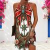 Women Plus Size Halter Criss Cross Cutout Sleeveless Horse Floral Printed Fitted Curved Hem Dress