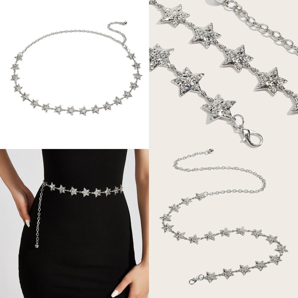 Metal Chain Star Waist Belt For Dresses With Hook Closure Stylish Summer Accessory