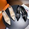 Women Pumps Mid Heels Chains Ladies Shoes Shallow Solid Woman Shoe Concise Slip On Pointed Toe Female Footwear Fashion 2024