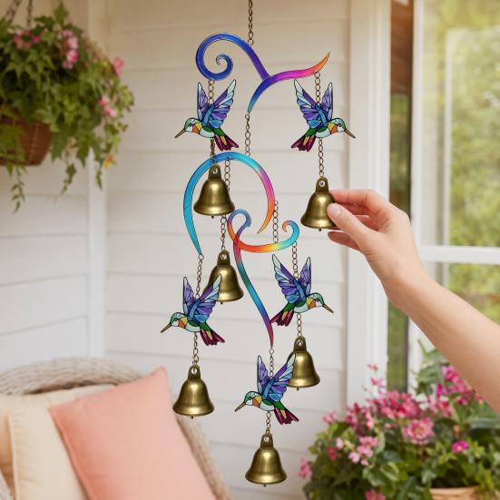 Hummingbird Wind Chimes, Lifelike Hummingbird Metal Wind Bell, Crisp Sound Garden Hanging Pendants for Garden Balcony Porch Decor
